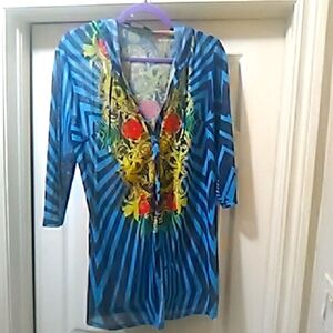 YES 2 FOR💲1⃣dollar▶▶Vibrant Blue and Gold Sheer top hooded m